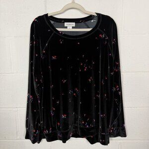 Liz Claiborne Velvet Top Black Floral Stretch Relaxed Party Office Dressy XXL